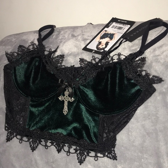 Dolls Kill Other - Emerald velvet bra/ crop top